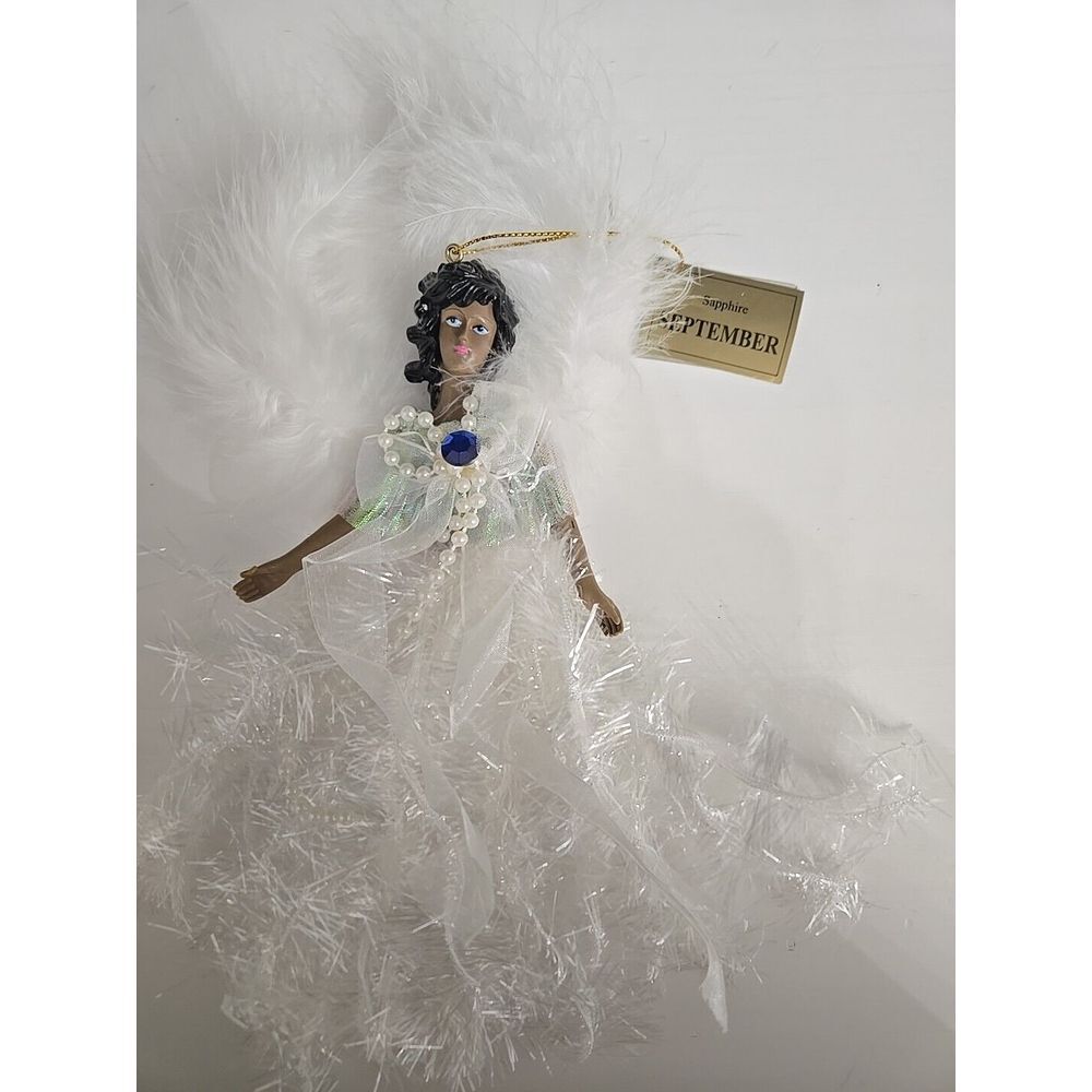 Christmas Holiday White Feathered Angel September Birth Stone Ornament‎ NWT
